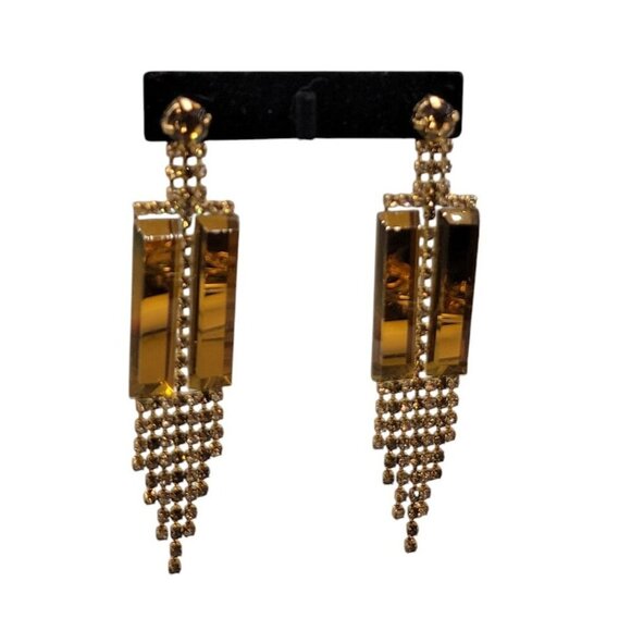 Matte Dangling Tassel Chandelier Earrings Runway Geometric Design Vtg Gold-Tone - Picture 2 of 16